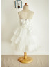 Sheer Neckline Lace Tiered Tulle Skirt Flower Girl Dress 